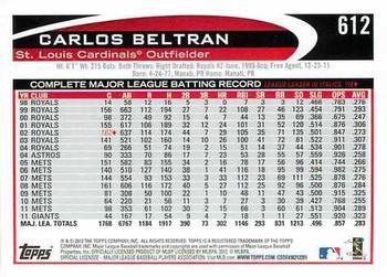 2012 Topps - Red #612 Carlos Beltran Back