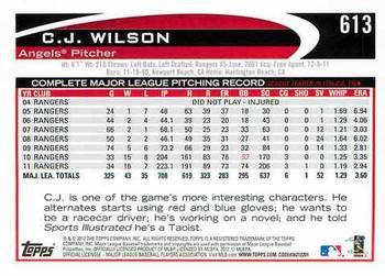 2012 Topps - Red #613 C.J. Wilson Back