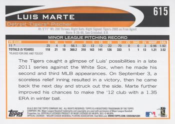 2012 Topps - Red #615 Luis Marte Back