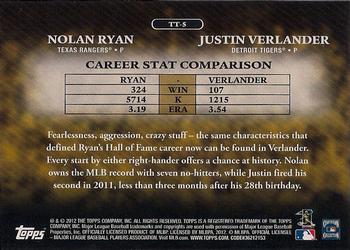 2012 Topps - Timeless Talents #TT-5 Nolan Ryan / Justin Verlander Back