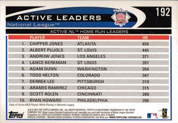 2012 Topps - Blue #192 Active NL Home Run Leaders (Chipper Jones / Albert Pujols / Andruw Jones) Back