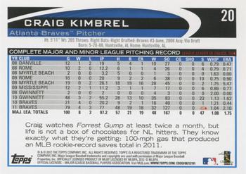 2012 Topps - Blue #20 Craig Kimbrel Back