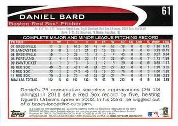 2012 Topps - Blue #61 Daniel Bard Back