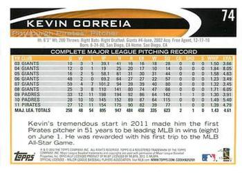 2012 Topps - Blue #74 Kevin Correia Back