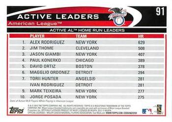 2012 Topps - Blue #91 Active AL Home Run Leaders (Alex Rodriguez / Jim Thome / Jason Giambi) Back