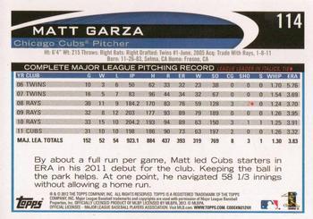 2012 Topps - Blue #114 Matt Garza Back