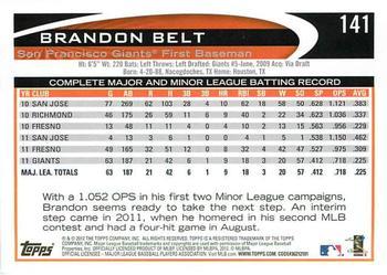 2012 Topps - Blue #141 Brandon Belt Back