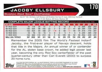 2012 Topps - Blue #170 Jacoby Ellsbury Back