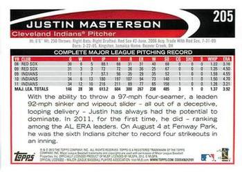 2012 Topps - Blue #205 Justin Masterson Back