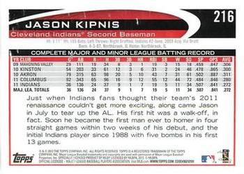 2012 Topps - Blue #216 Jason Kipnis Back