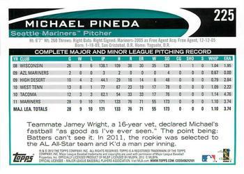 2012 Topps - Blue #225 Michael Pineda Back