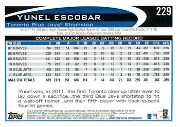 2012 Topps - Blue #229 Yunel Escobar Back