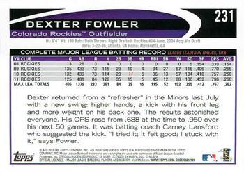2012 Topps - Blue #231 Dexter Fowler Back