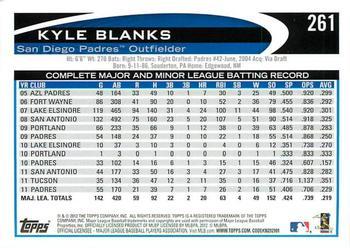 2012 Topps - Blue #261 Kyle Blanks Back