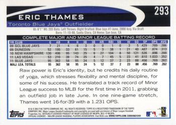 2012 Topps - Blue #293 Eric Thames Back