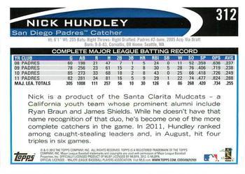 2012 Topps - Blue #312 Nick Hundley Back