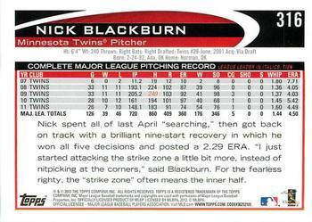 2012 Topps - Blue #316 Nick Blackburn Back