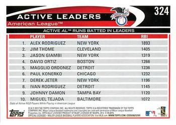2012 Topps - Blue #324 Active AL Runs Batted In Leaders (Alex Rodriguez / Jim Thome / Jason Giambi) Back