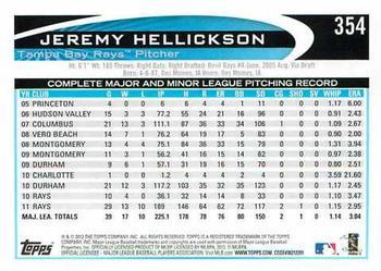2012 Topps - Blue #354 Jeremy Hellickson Back