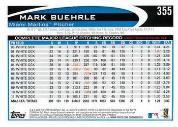 2012 Topps - Blue #355 Mark Buehrle Back