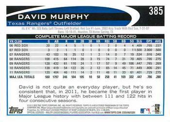 2012 Topps - Blue #385 David Murphy Back