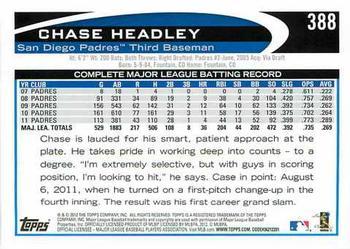 2012 Topps - Blue #388 Chase Headley Back