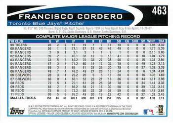 2012 Topps - Blue #463 Francisco Cordero Back