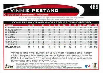 2012 Topps - Blue #469 Vinnie Pestano Back