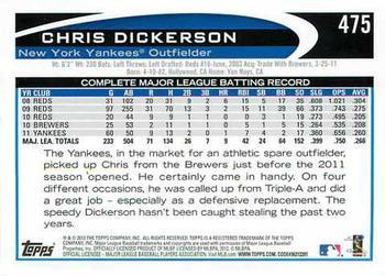 2012 Topps - Blue #475 Chris Dickerson Back