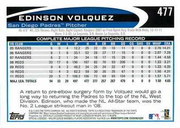 2012 Topps - Blue #477 Edinson Volquez Back