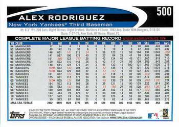 2012 Topps - Blue #500 Alex Rodriguez Back