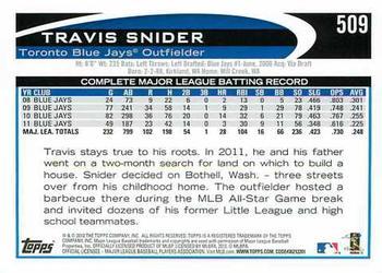 2012 Topps - Blue #509 Travis Snider Back