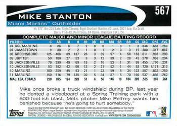 2012 Topps - Blue #567 Mike Stanton Back