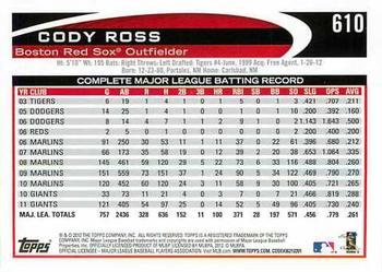 2012 Topps - Blue #610 Cody Ross Back