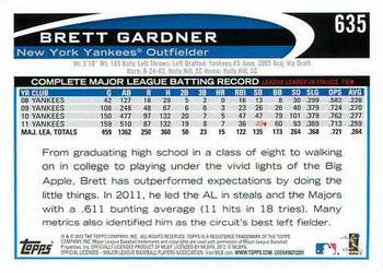 2012 Topps - Blue #635 Brett Gardner Back