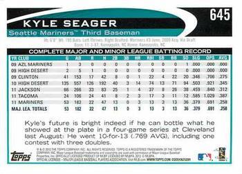 2012 Topps - Blue #645 Kyle Seager Back