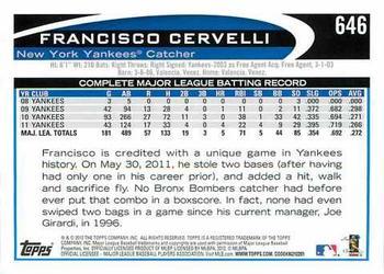 2012 Topps - Blue #646 Francisco Cervelli Back