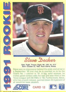 1991 Score Rookies #12 Steve Decker Back