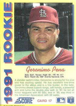 1991 Score Rookies #17 Geronimo Pena Back