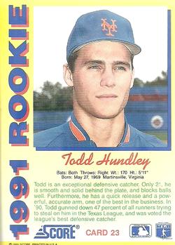 1991 Score Rookies #23 Todd Hundley Back