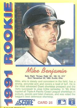 1991 Score Rookies #25 Mike Benjamin Back