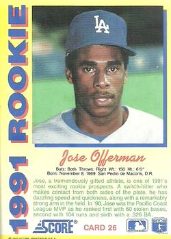1991 Score Rookies #26 Jose Offerman Back