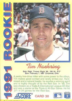 1991 Score Rookies #30 Tim Naehring Back