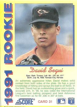 1991 Score Rookies #31 David Segui Back