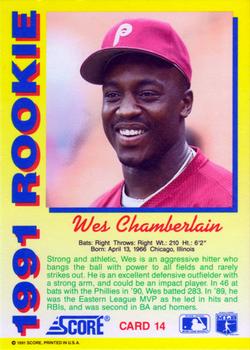 1991 Score Rookies #14 Wes Chamberlain Back