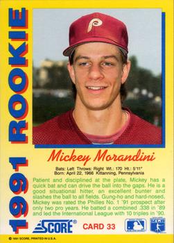 1991 Score Rookies #33 Mickey Morandini Back