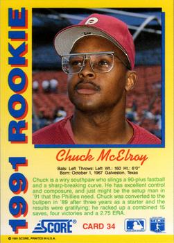 1991 Score Rookies #34 Chuck McElroy Back