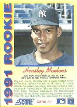1991 Score Rookies #39 Hensley Meulens Back
