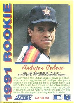1991 Score Rookies #40 Andujar Cedeno Back