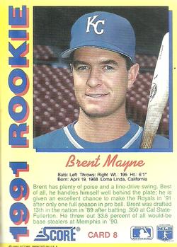 1991 Score Rookies #8 Brent Mayne Back